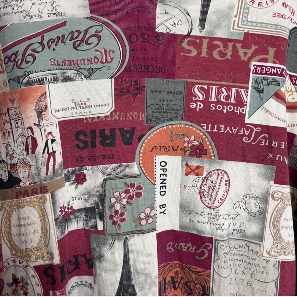 Ms. Lee Paris Print Patchwork Long Sleeve Shirt Size L Vintage Style - Picture 4 of 5